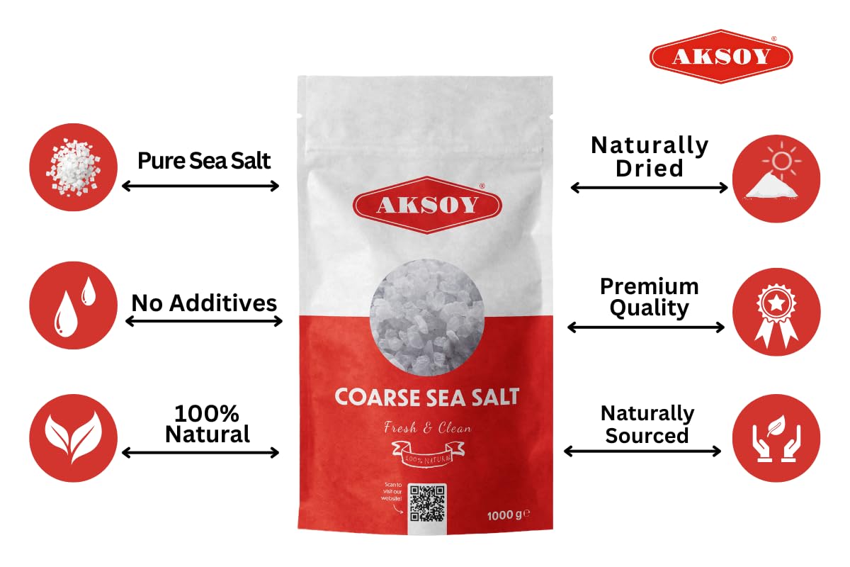 AKSOY Coarse Sea Salt - 1KG Premium Grain | Natural & Unrefined | GMO Free 3