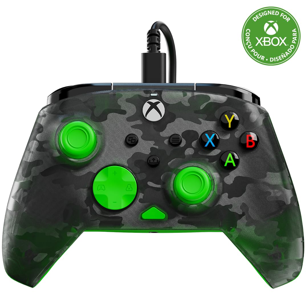 Turtle Beach Rematch Core Green and Ghost Black Camo Wired Gaming Controller with Audio Controls, Rumble Motors and Impulse Triggers – Licensed for Xbox Series X or S, Xbox One and Windows PCs