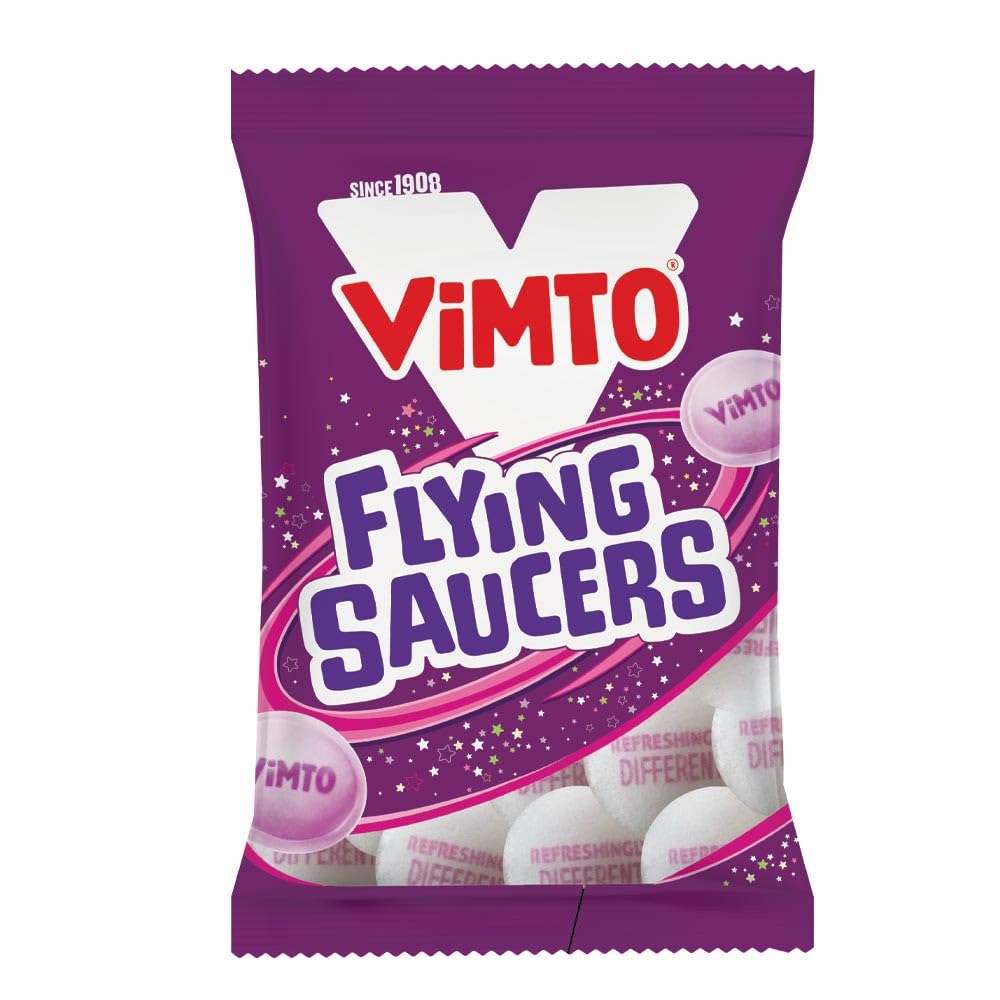 Vimto Flying Saucers - Tangy Sherbet Filled Wafer Sweets | Pack of 10 | 33g Each