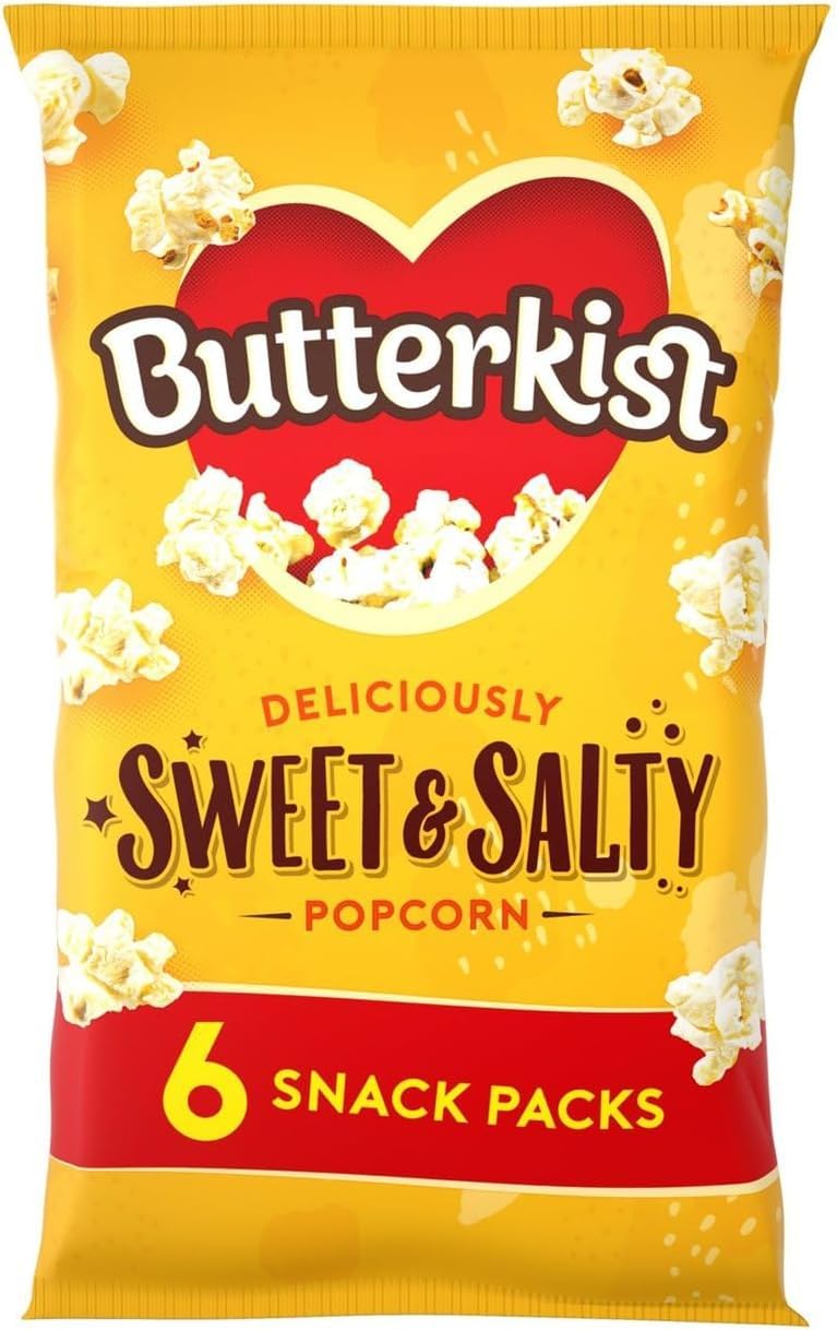 Butterkist Sweet & Salty Popcorn - 6 x 12g Bags - 60 Calories Per Bag
