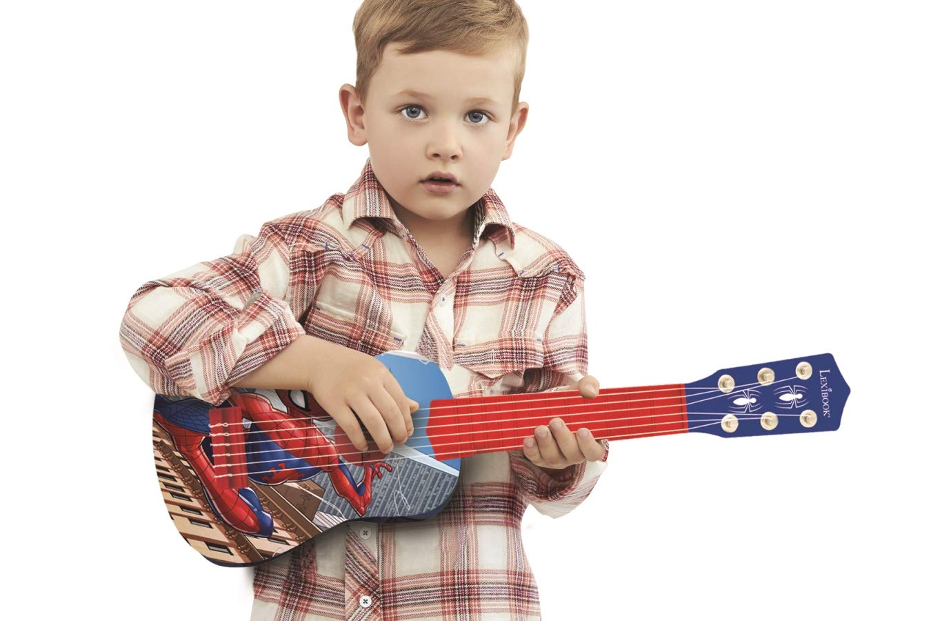 Lexibook Marvel Spider-Man Peter Parker My First Guitar - 6 Nylon Strings, 53 cm, Learning Guide Included, Blue/Red, K200SP