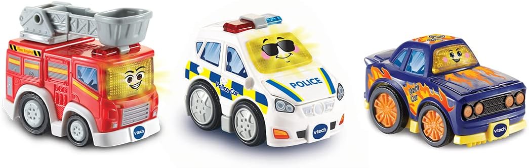 VTech Toot-Toot Drivers 3 Car Pack - Fire Engine, Police Car & Racer with Lights, Sounds & Songs