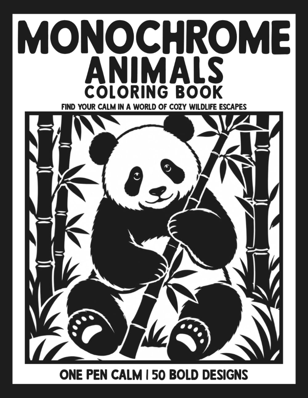 Crescent Pen Press Monochrome Animals Coloring Book - Low Vision Friendly, Single-Sided Pages | Paperback 1