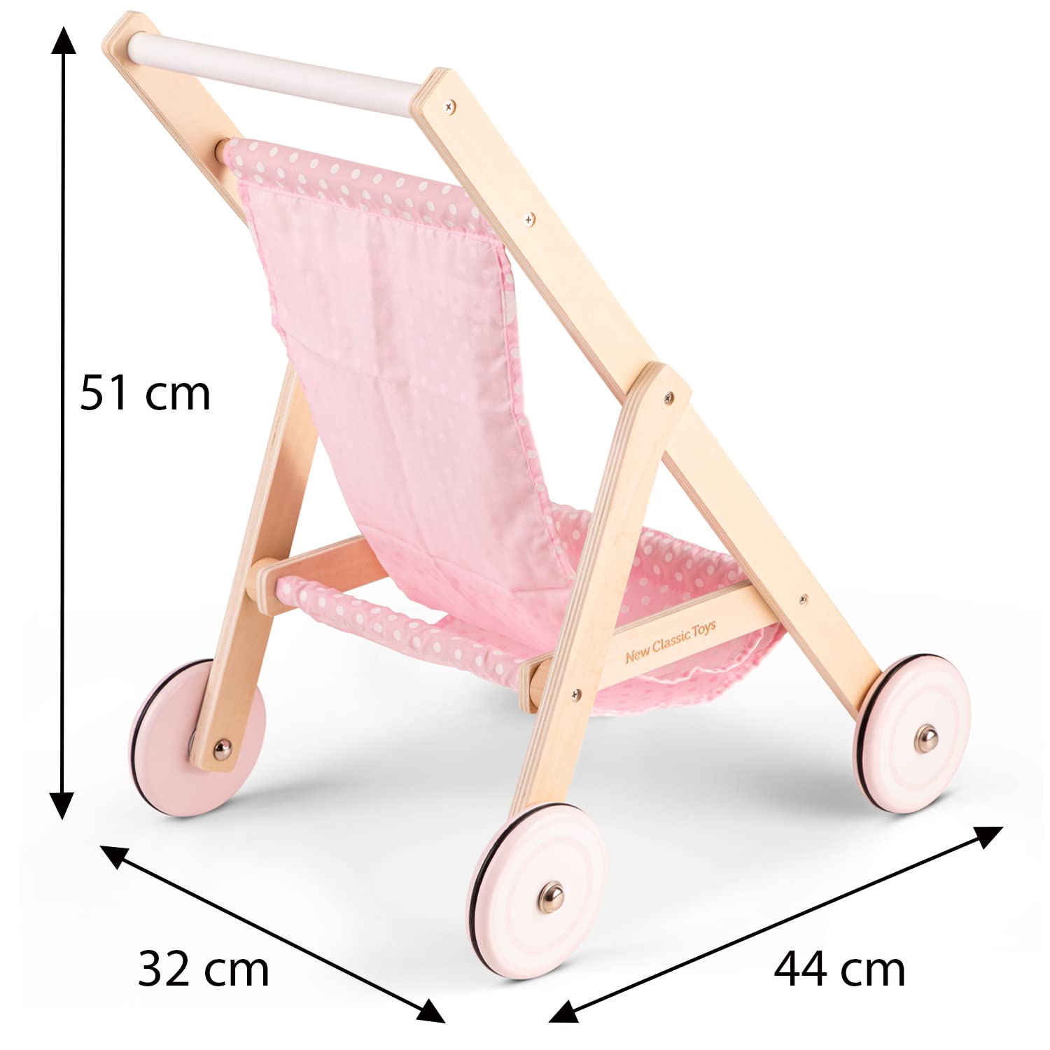 New Classic Toys Wooden Doll Stroller for Children 36 Months and Up - Pink/Natural 12