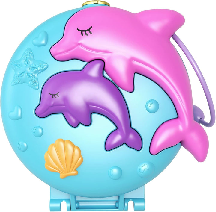 Polly Pocket Dolphin Beach Compact Playset with Micro Polly & Mermaid Doll, 5 Reveals & 13 Accessories