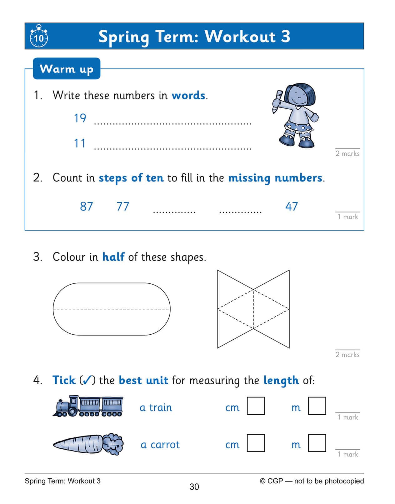 CGP KS1 Maths 10-Minute Weekly Workouts - Year 2 Study Aid | Paperback | English 9
