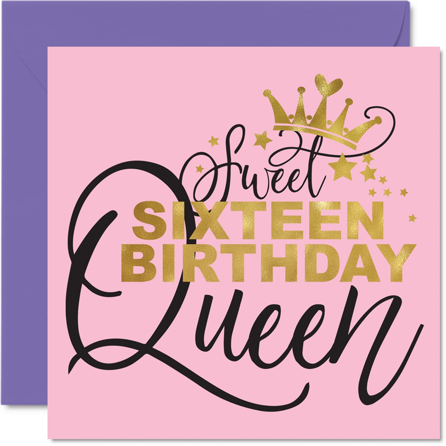 Stuff4 Sweet 16 Birthday Card for Girls Her - Queen Design | 145mm x 145mm 1