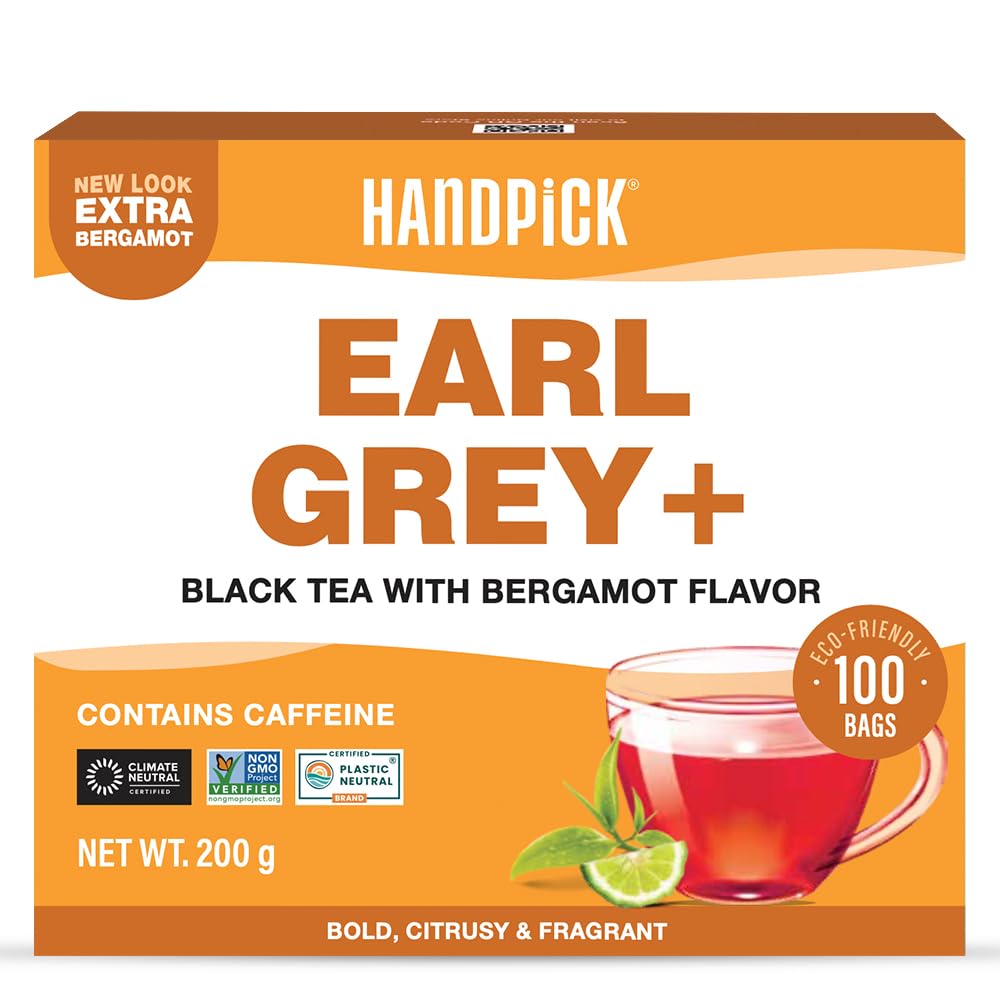 HANDPICK Earl Grey Black Tea Bags (100 Count) - 100% Pure Assam Tea with Bergamot Extract, Citrus Flavor, Brew Hot or Iced