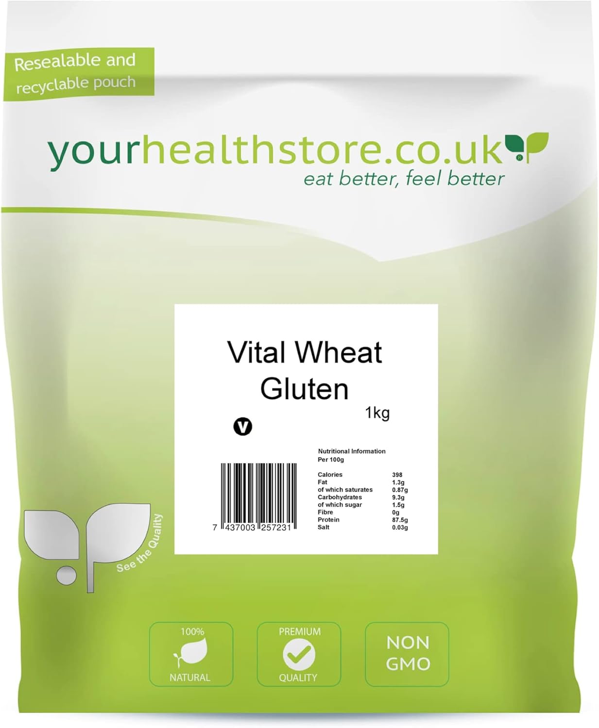 yourhealthstore® Premium Vital Weizenglutenmehl 1kg, 87,5% Protein, Keto &amp; Seitan Backen