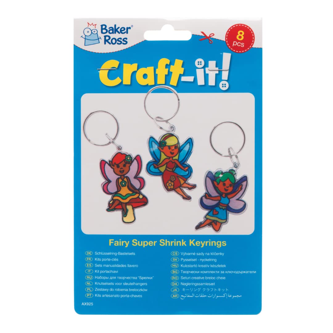 Baker Ross Fairy Super Shrink Keyrings - Pack of 8 Assorted Fairy Designs 6