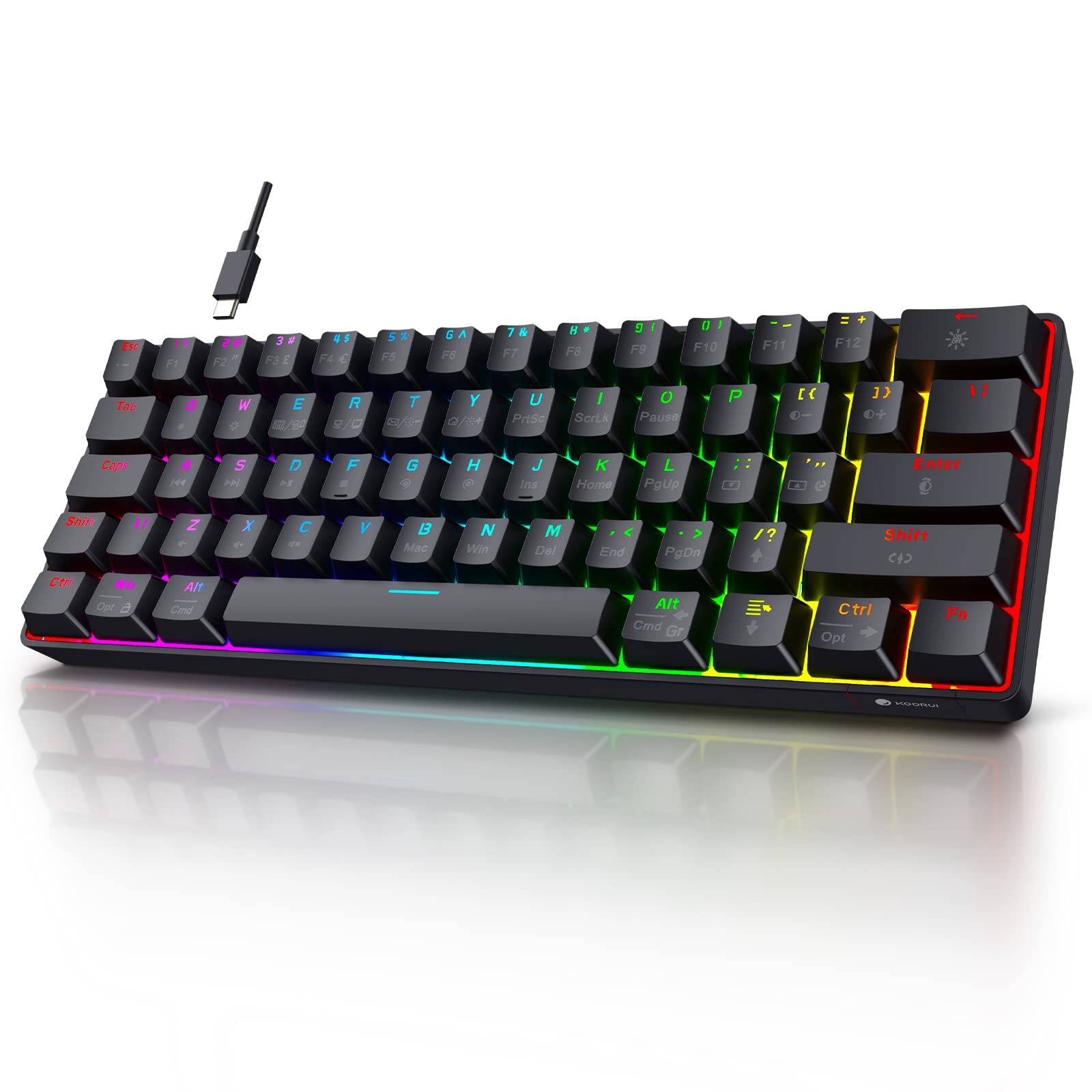 KOORUI MK061 60% Mechanical Gaming Keyboard - Red Switch, RGB Backlit, Hot-Swappable, Wired Compact Keyboard for PC & Mac