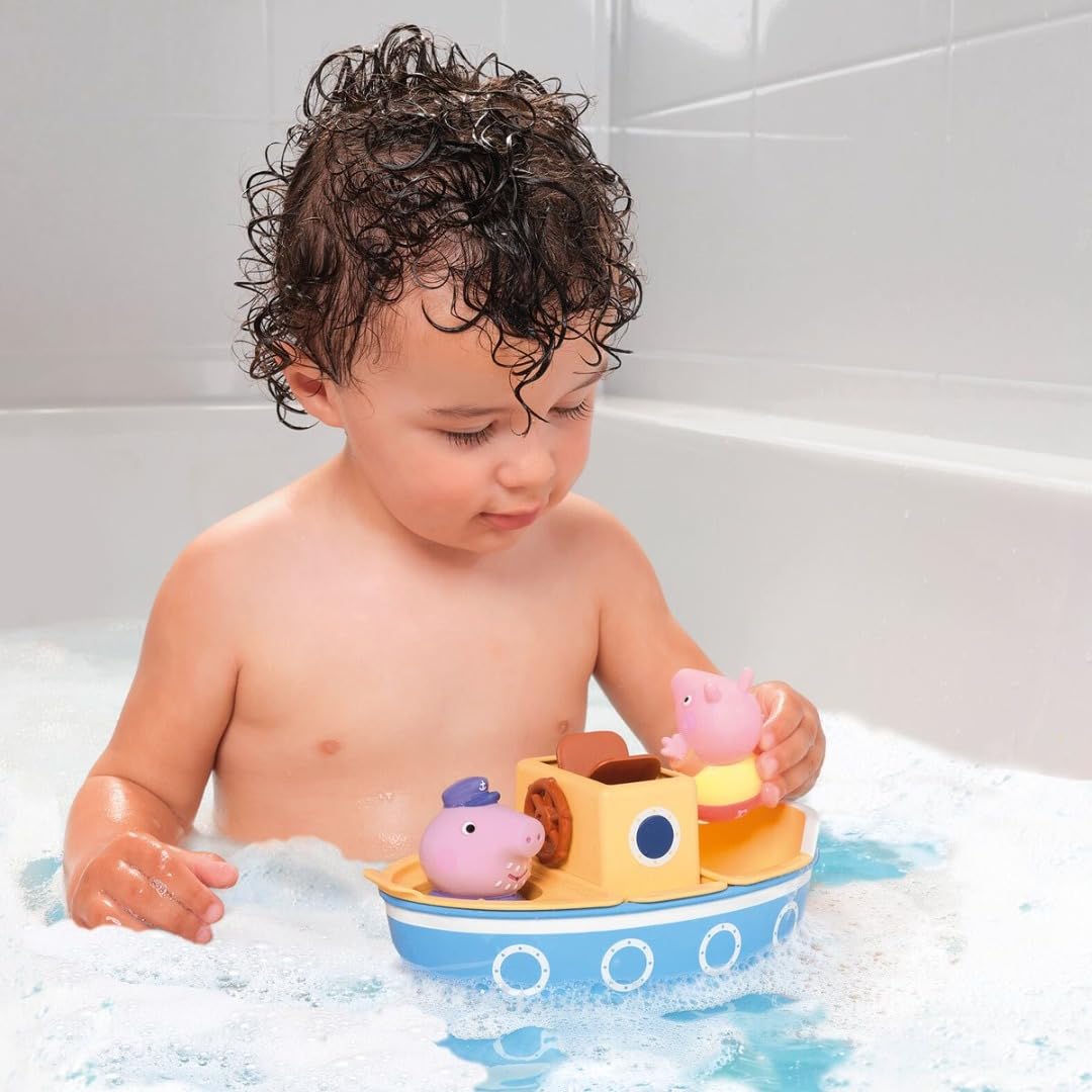 TOMY E73414 Toomies Grandpa Pig’s Splash & Pour Boat - 4 Pc Bath Time Playset 10