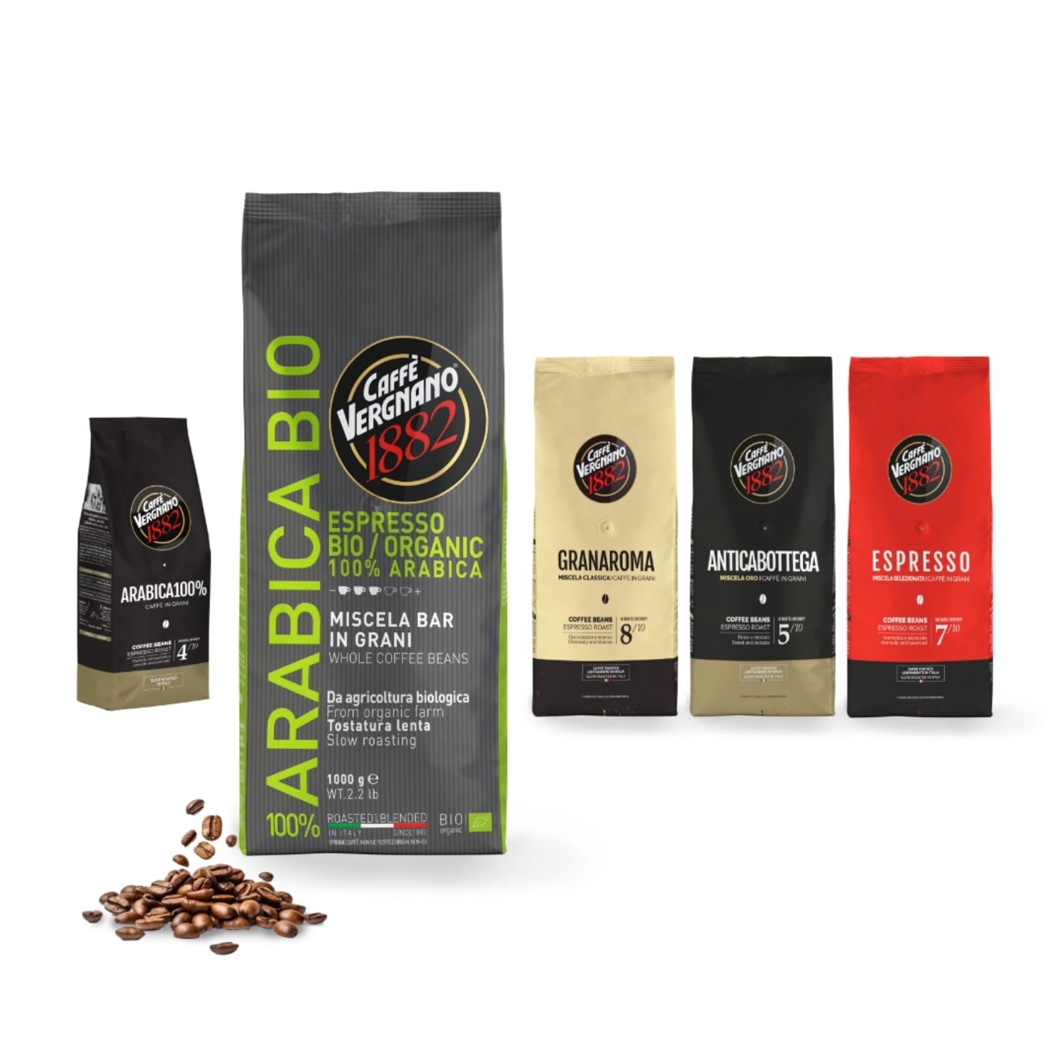 Caffè Vergnano 1882 100% Arabica Bio Whole Bean Roasted Coffee - 1 kg Pack