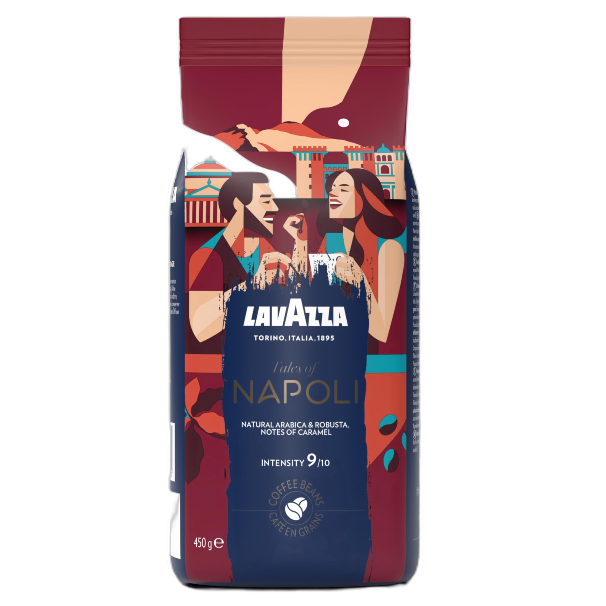Lavazza Tales of Napoli Whole Coffee Beans - Intensity 9/10, Caramel & Toasted Cereal Notes, 450g