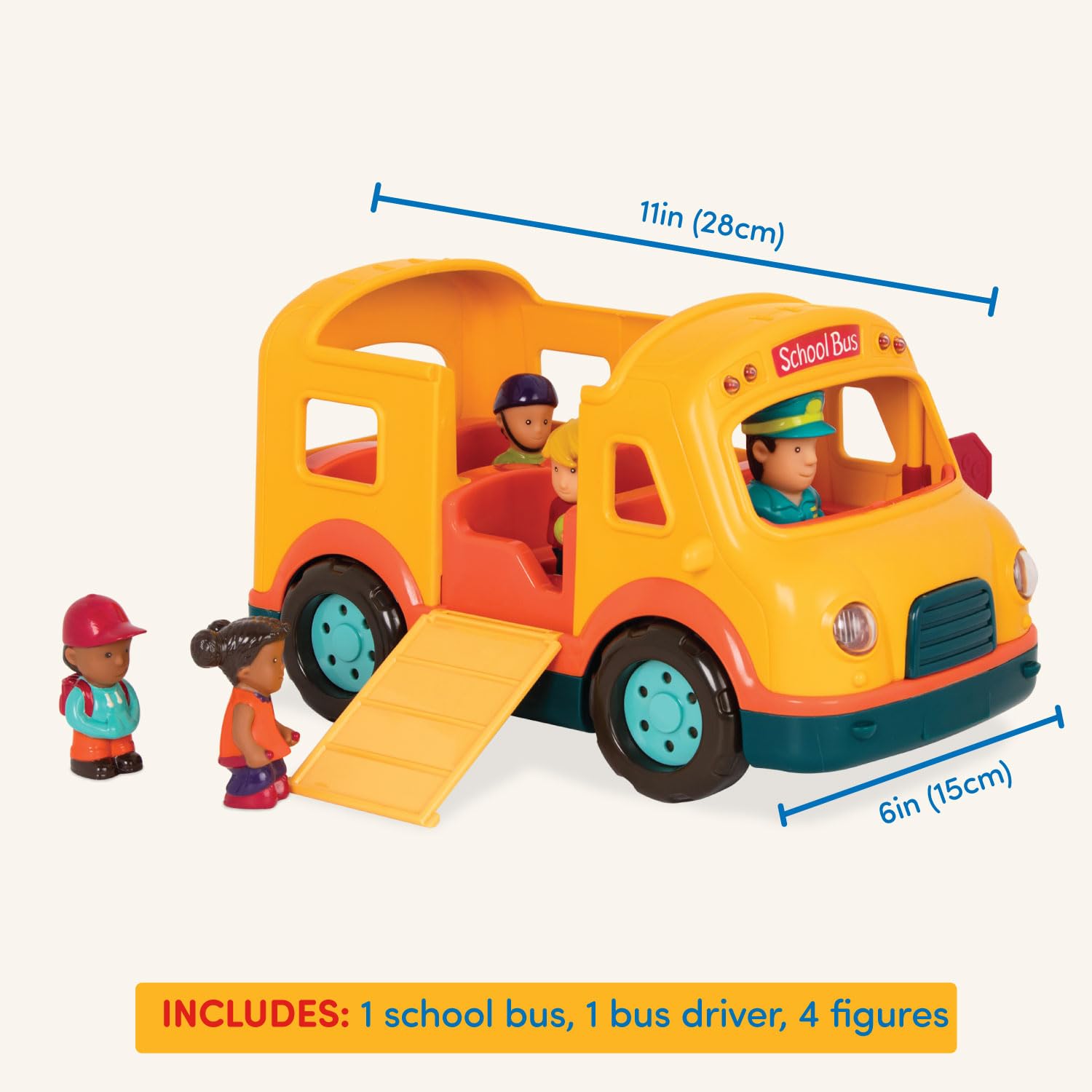 Battat Light & Sound School Bus Toy with Driver and 4 Passengers - Educational Vehicle Playset for Toddlers 18M+ 9