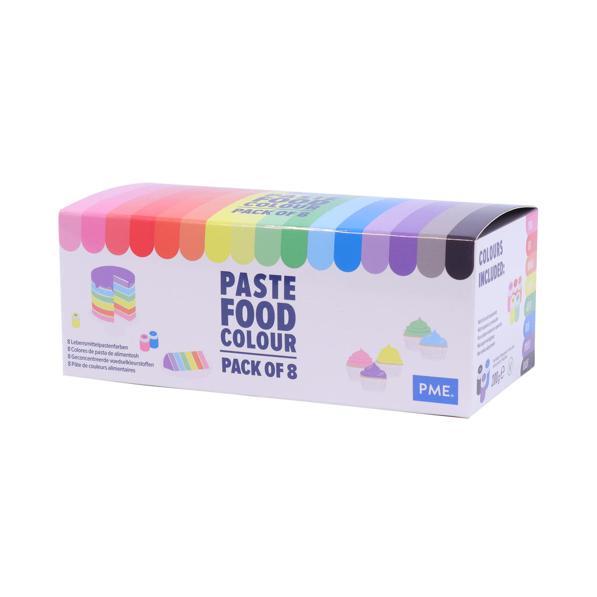 PME Concentrated Paste Food Colours for Icing, Sugarpaste and Fondant - Set of 8, 25 g each