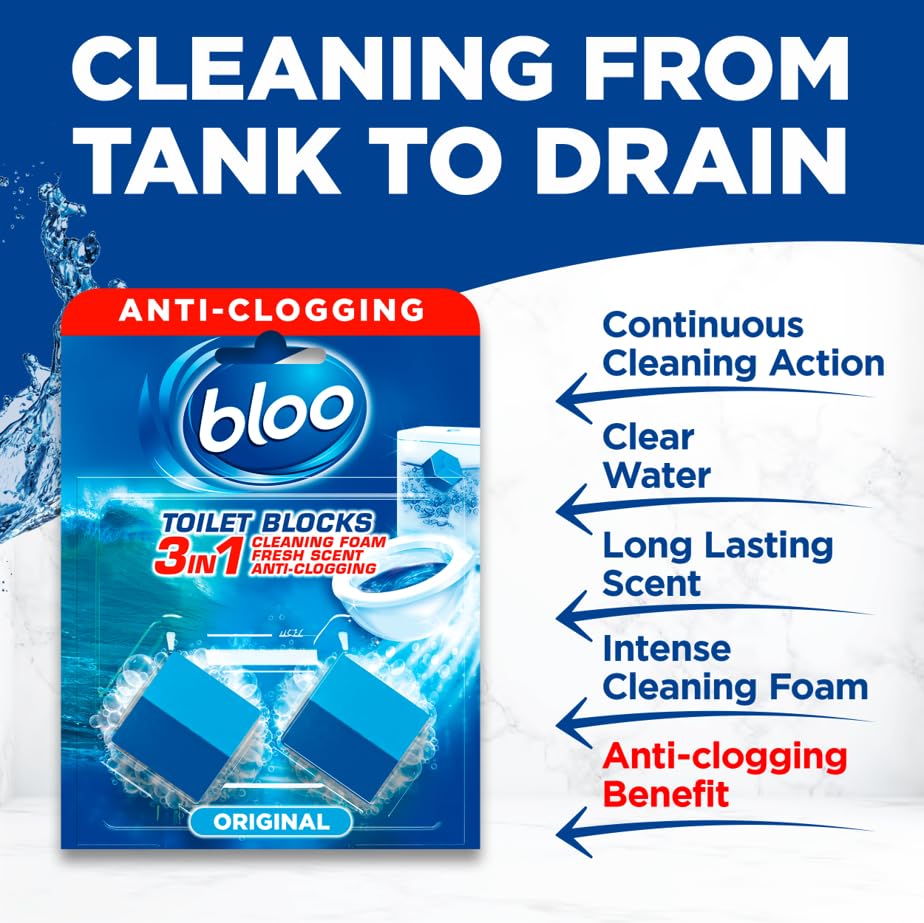 Bloo Toilet Blocks - Pack of 14 | Prevents Limescale | Original Scent | 700g