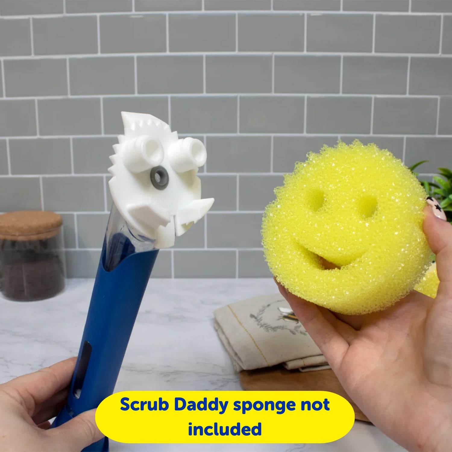 Scrub Daddy Dish Daddy Wand & Connector Head - Soap Dispensing Dish Brush with Texture-Changing Sponge, Built-in Scraper & Stand - Yellow 3