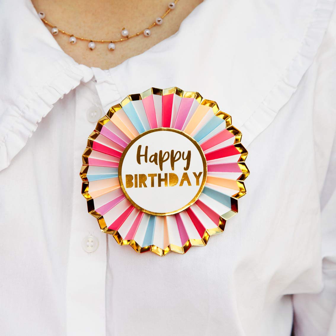 Talking Tables Rose Gold Happy Birthday Badge - Large Rosette | 12cm Diameter | Reusable Accessory