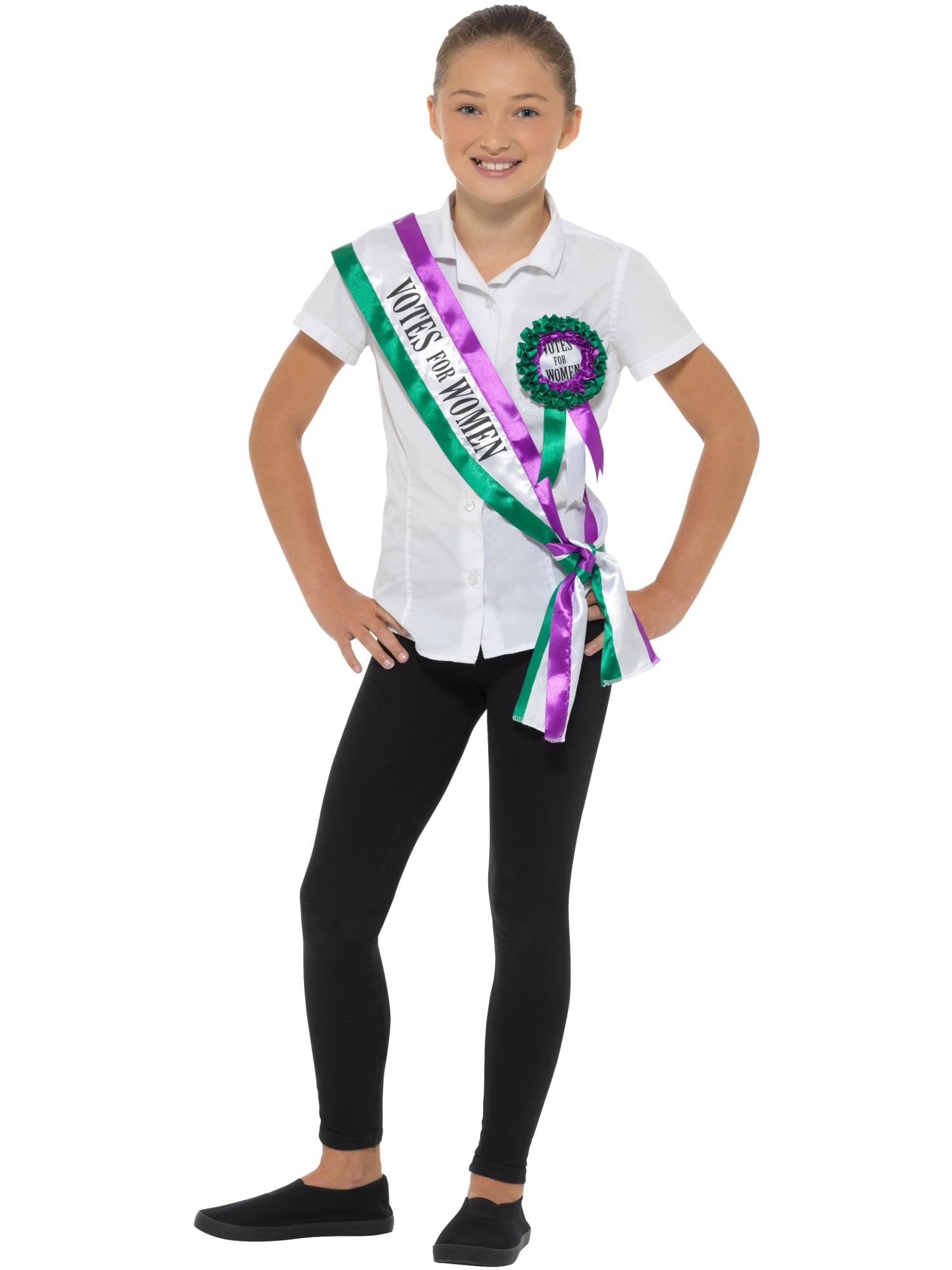 Smiffys Victorian Suffragette Kit - White & Purple Sash & Rosette | One Size | Polyester