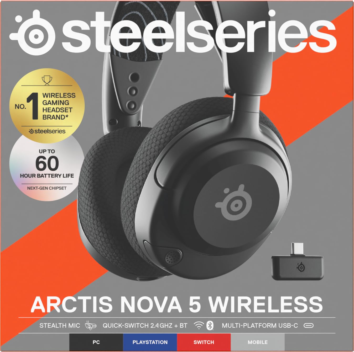 SteelSeries Arctis Nova 5 Wireless – Gaming-Headset für PC, PS5, PS4, Switch, Xbox – 60-Stunden-Akku, 2,4 GHz und Bluetooth, ClearCast-Mikrofon 10