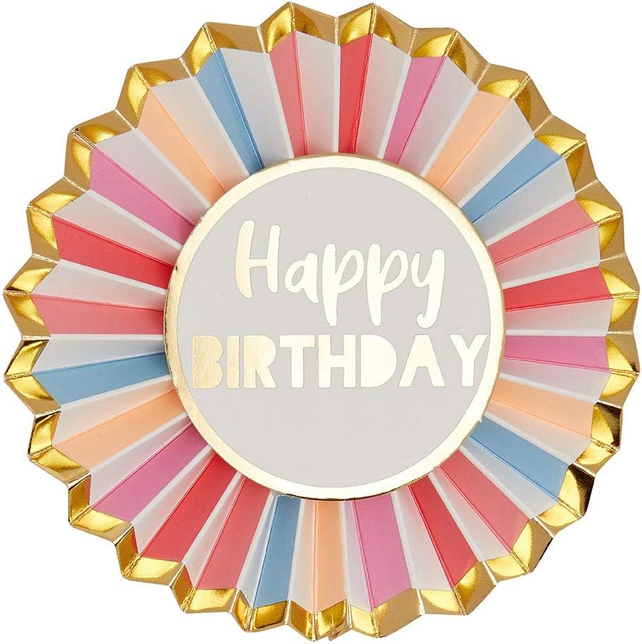 Talking Tables Rose Gold Happy Birthday Badge - Large Pink Rosette Accessory