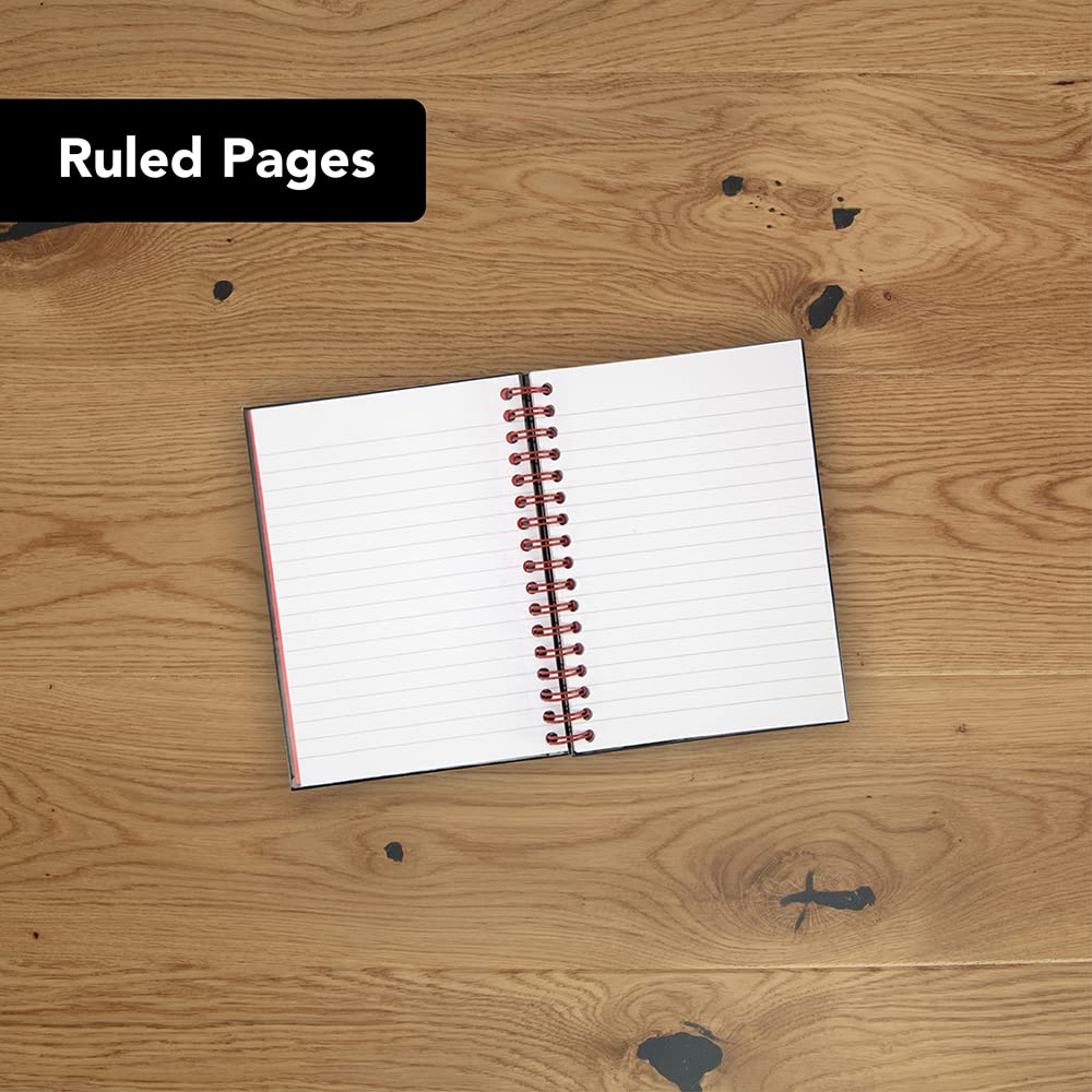 Black n' Red A6 Wirebound Hardback Notebook - 140 Pages Ruled with Header/Footer | Twin Wire 2