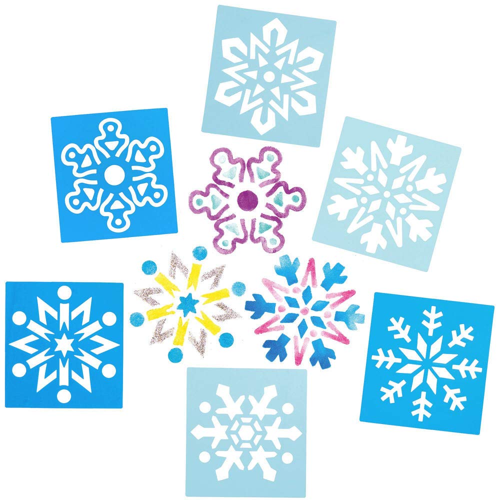 Baker Ross Snowflake Stencils - Pack of 8 Assorted Designs for Christmas Crafting