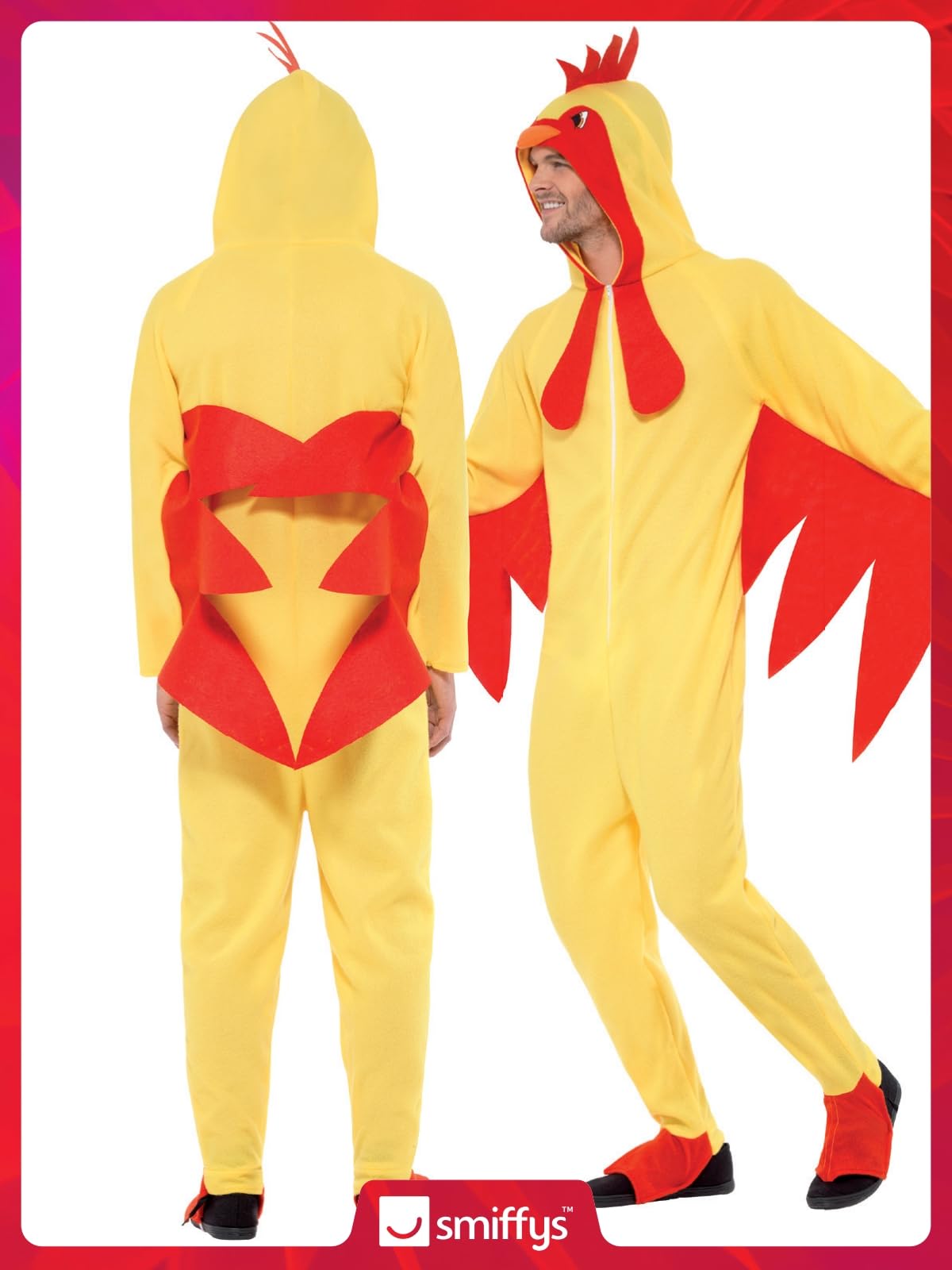 Smiffys Chicken Costume - Adult Unisex Fancy Dress Jumpsuit with Beak and Comb, Size M 3