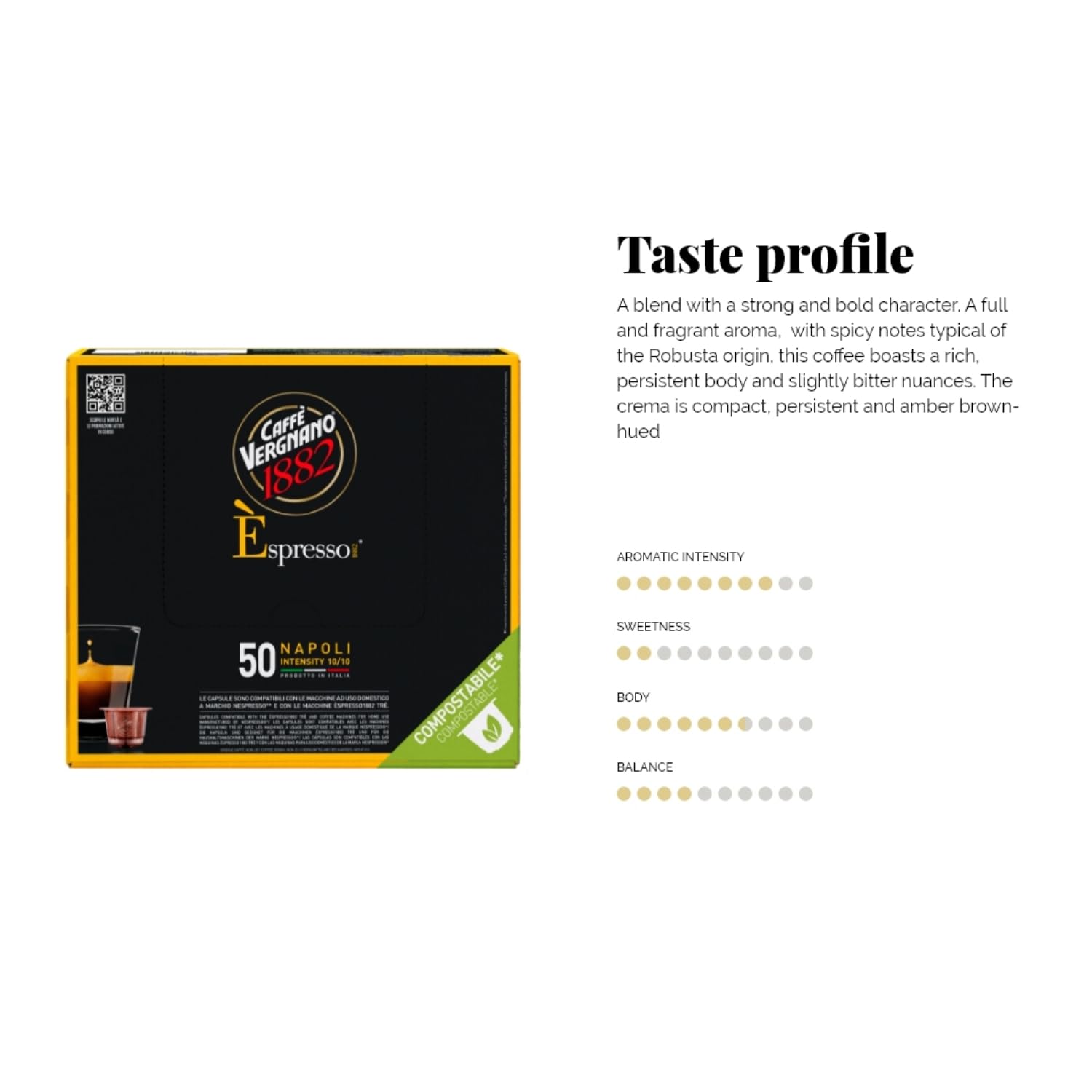 Caffè Vergnano 1882 Èspresso1882 Napoli – kompostierbare Kaffeekapseln, kompatibel mit Nespresso und Èspresso1882 TRÈ