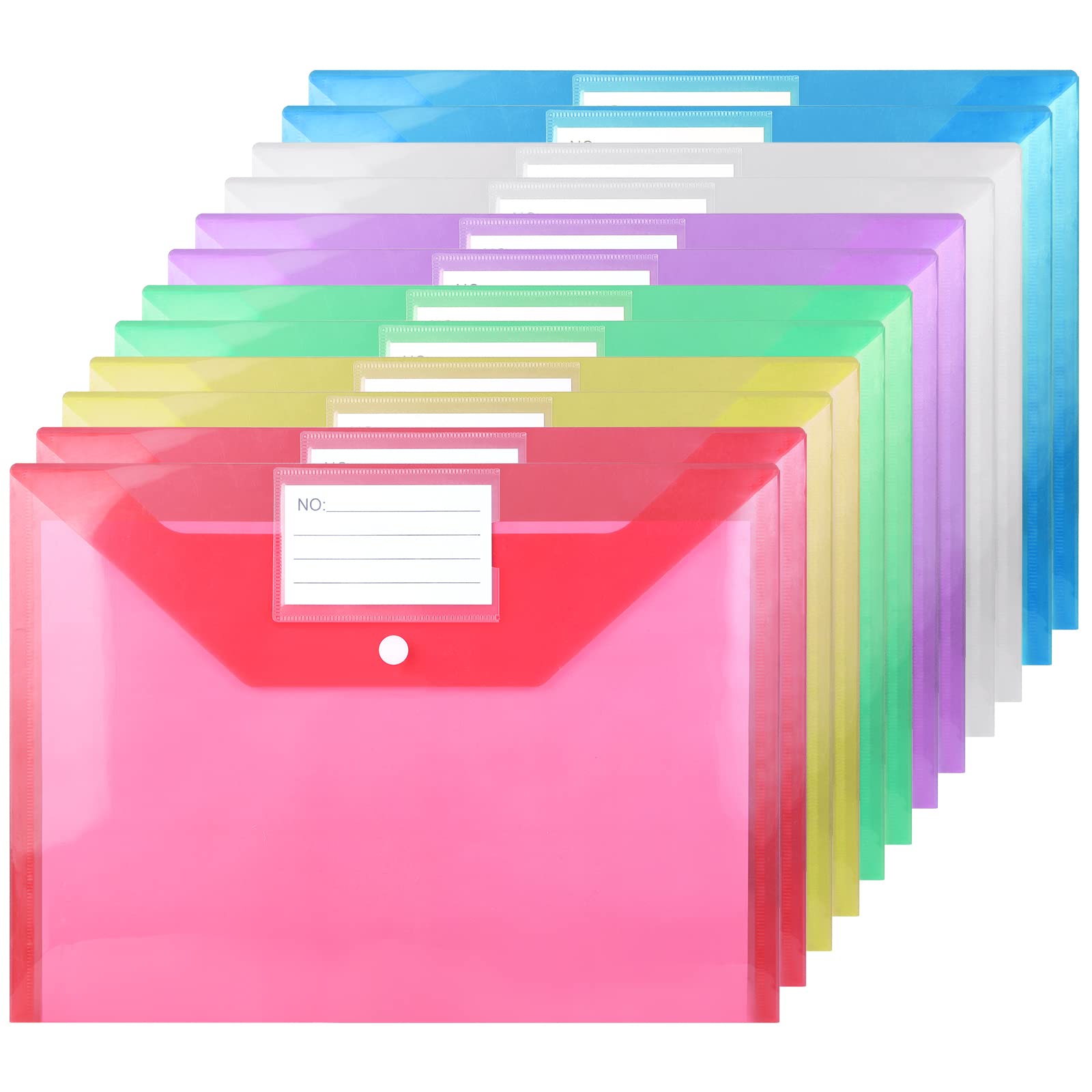 GoodtoU Plastic A4 File Folders with Popper Closure and Label Pocket | Holds 150 Sheets | 12 Pack