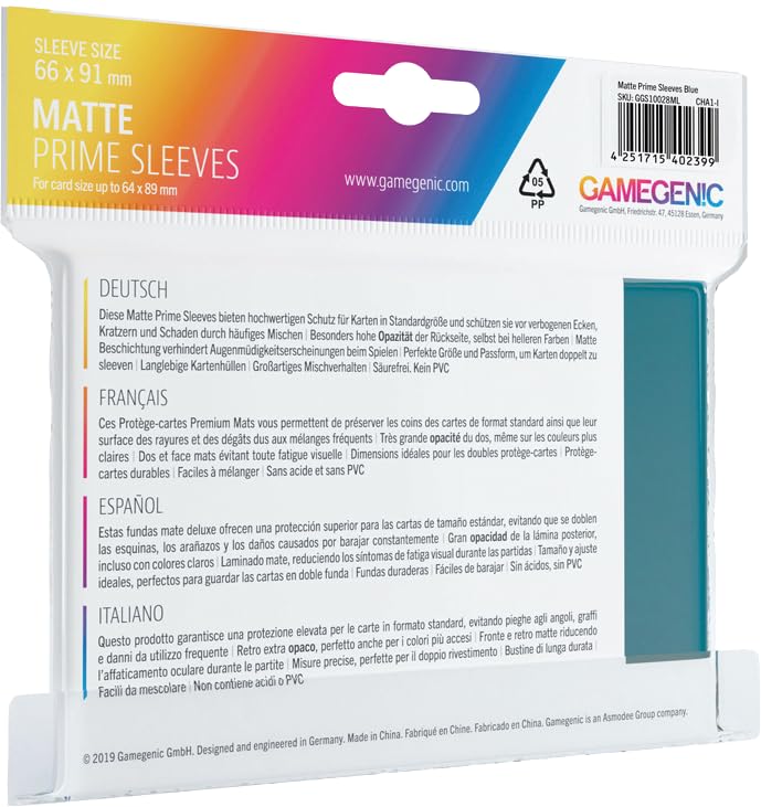 Gamegenic Matte Prime Sleeves (100-Pack) - Blue, Ideal for Double-Sleeving 4