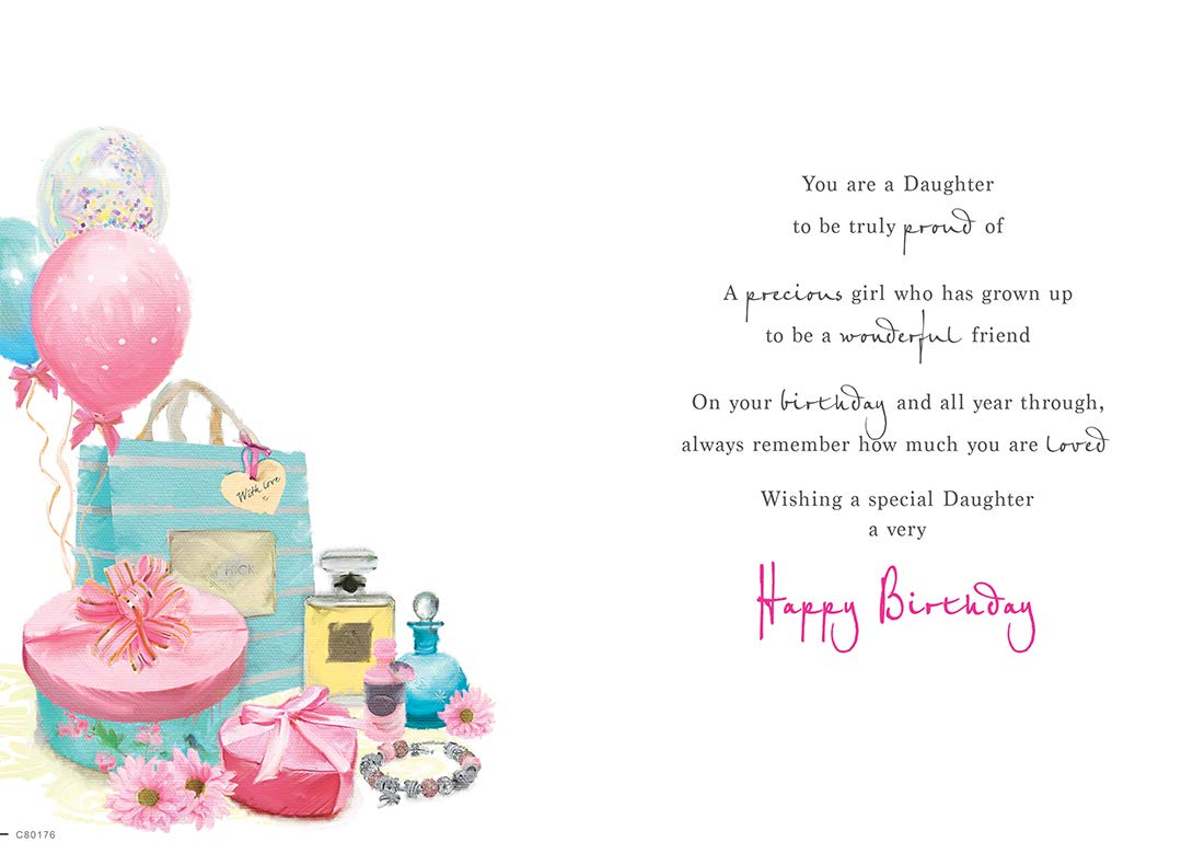 Piccadilly Greetings Daughter Birthday Card | 9 x 6 Inches | Pink | Made in the UK