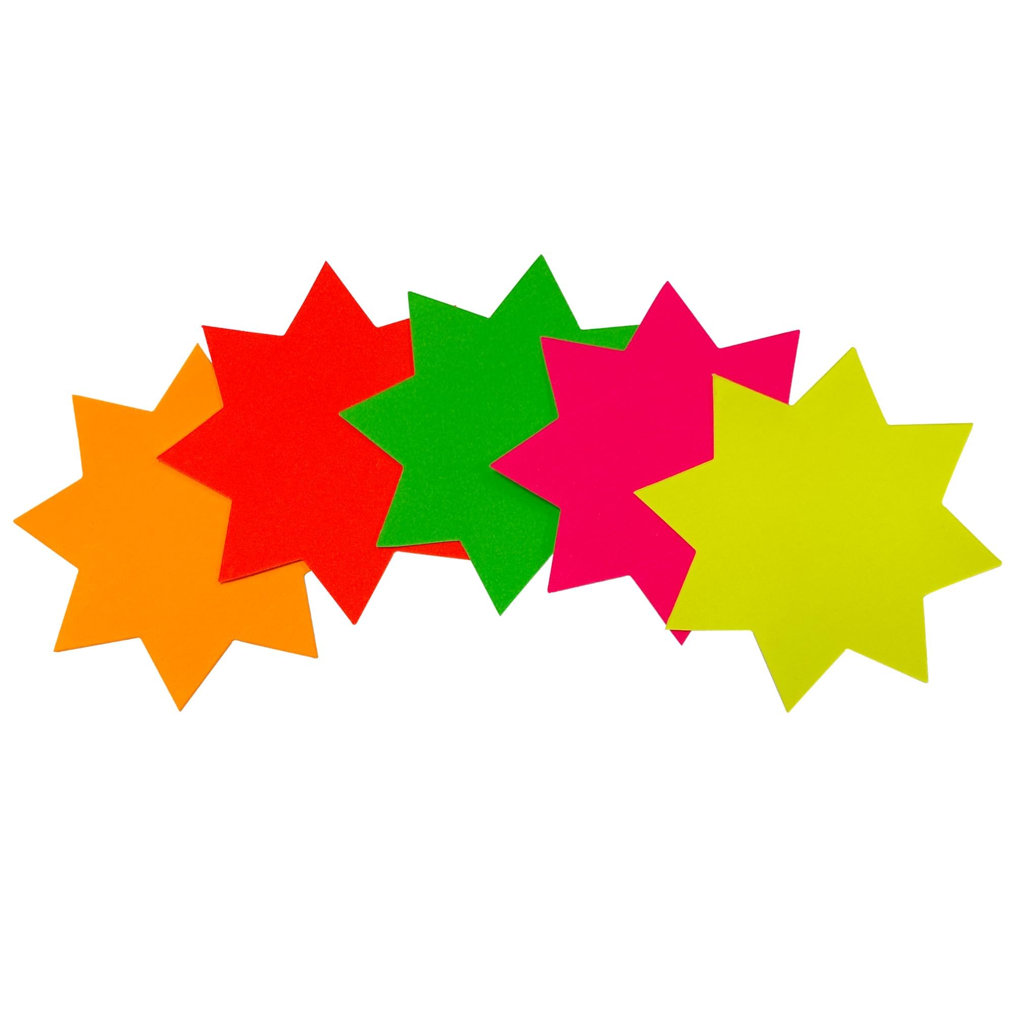 Janrax Neon Fluorescent Star Labels - Assorted Colours, 100 x 100mm | Pack of 40 1