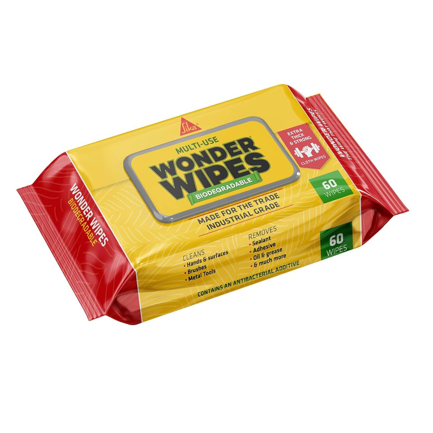 Sika Biodegradable Wonder Wipes - Multi-Use Cleaning Wipes for Hands, Tools & Surfaces - 60 Pack