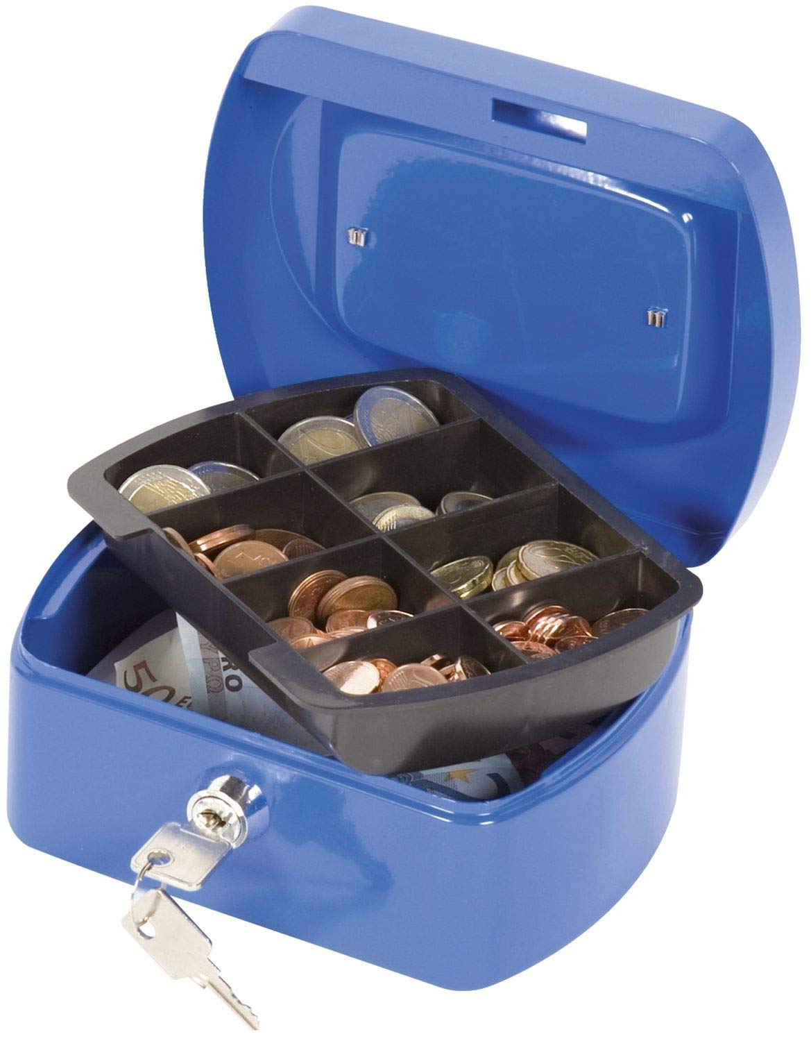 Q-Connect Metal Cash Box - Blue | Key Lock | Plastic Insert | Portable