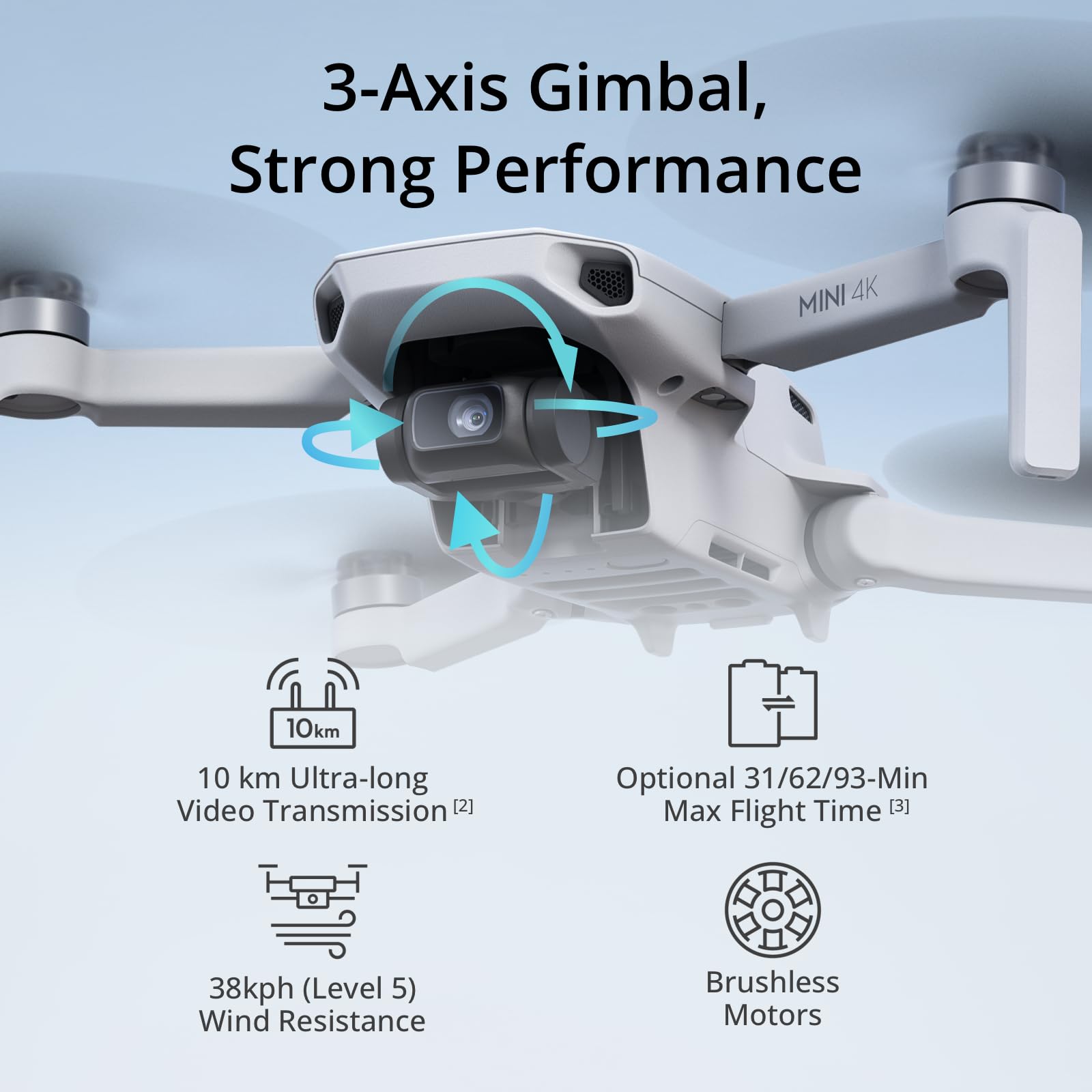 DJI Mini 4K Camera Drone Combo with 4K UHD Camera, 3-Axis Gimbal, Wind Resistant Flight, Extended Battery Options and DJI RC-N1C Controller - Grey 4
