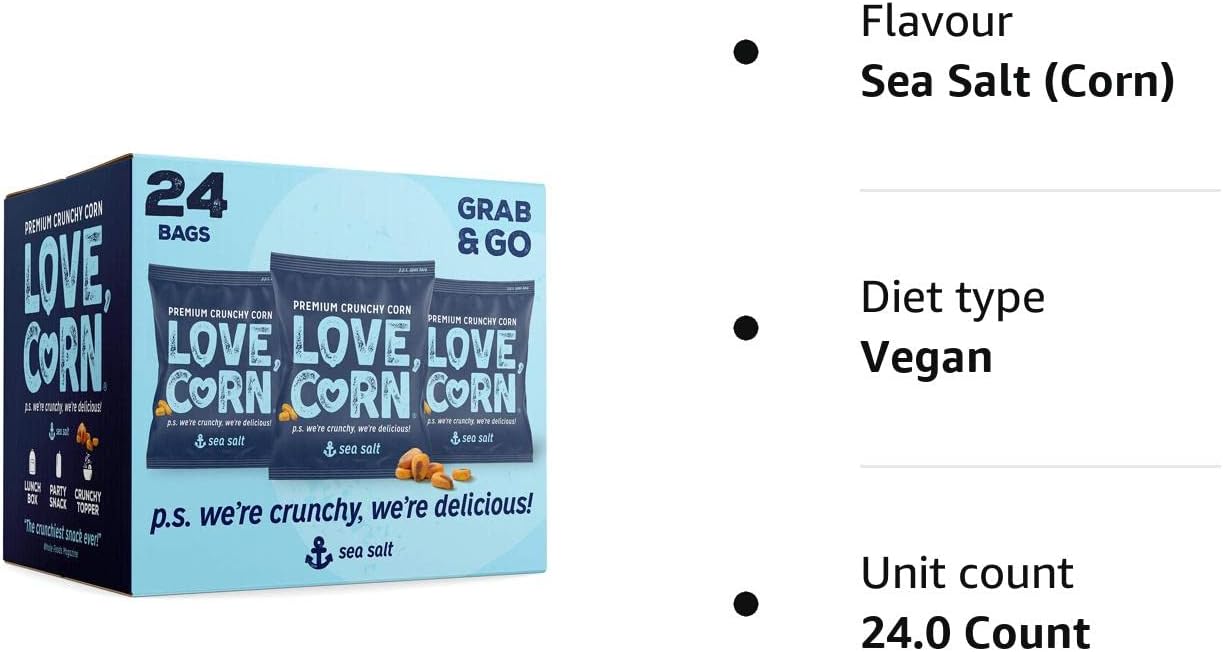 LOVE CORN Sea Salt Crunchy Corn Snack 20g x 24 Bags – Gluten Free Vegan Snack