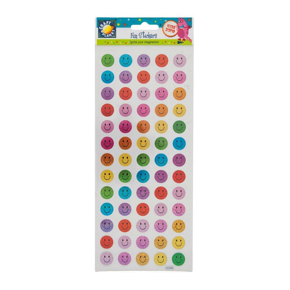 Craft Planet Happy Faces Stickers - Assorted Fun Craft Stickers for Kids, Scrapbooking, Cards, Party Favors