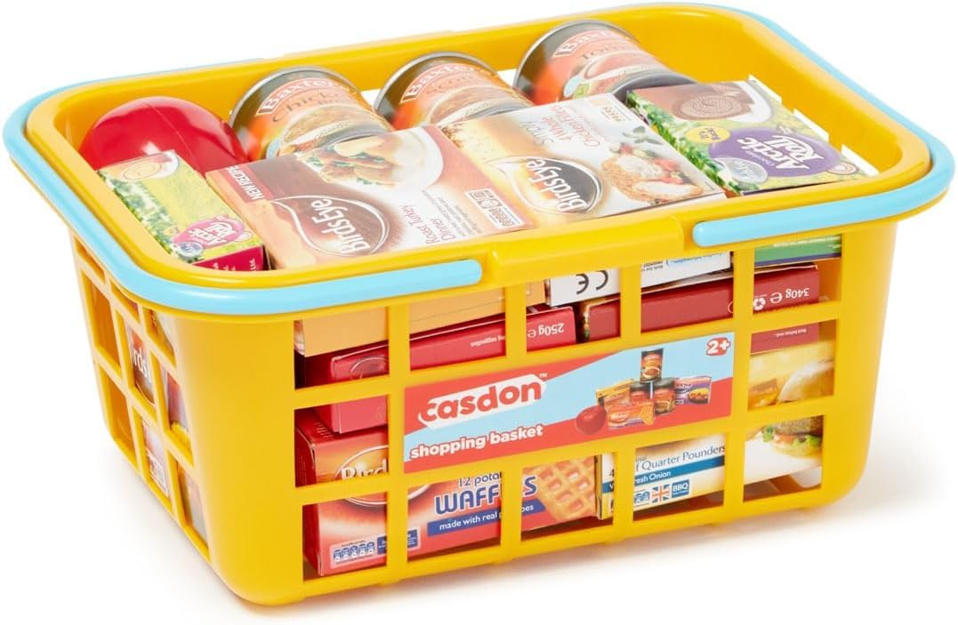 Casdon Colourful Toy Shopping Basket for Children Aged 2+ | 20 Piece Set | Yellow Plastic