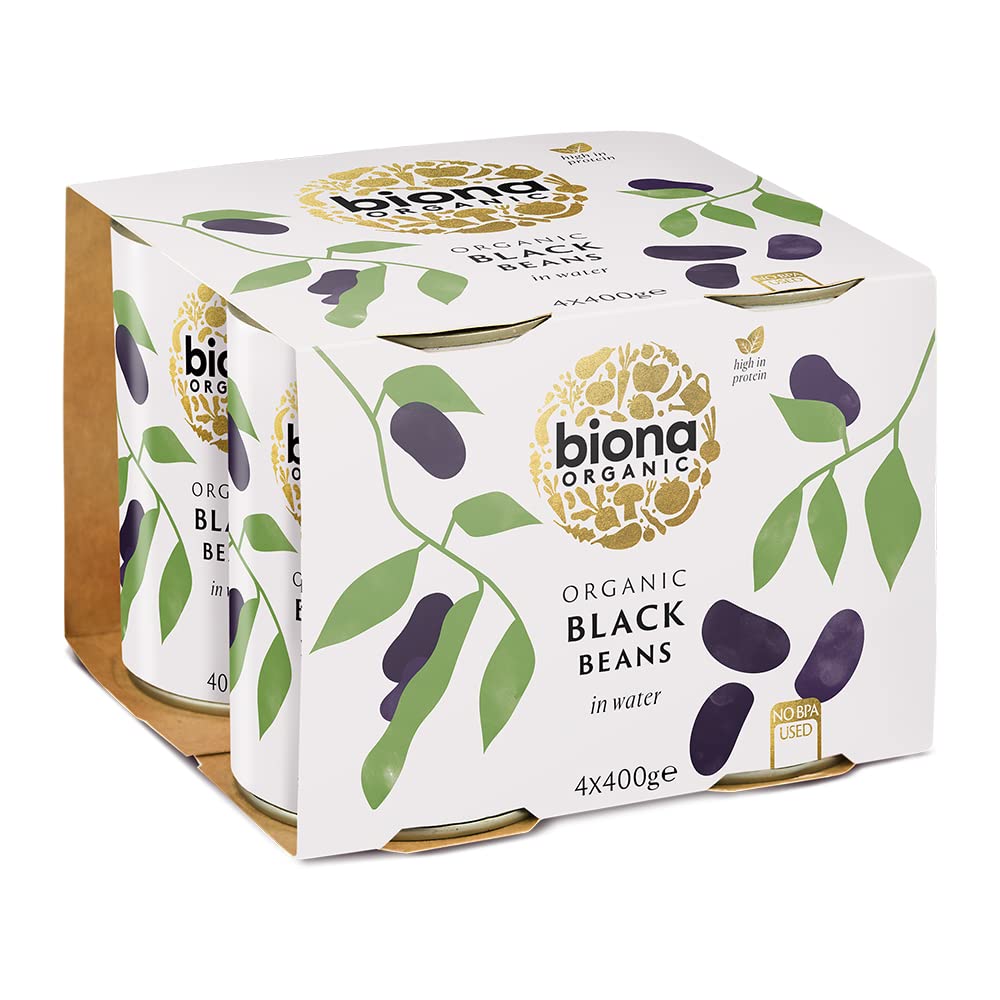 Biona Organic Black Beans 400g, Pack of 4 - Pre-Cooked in Water, BPA-Free Cans