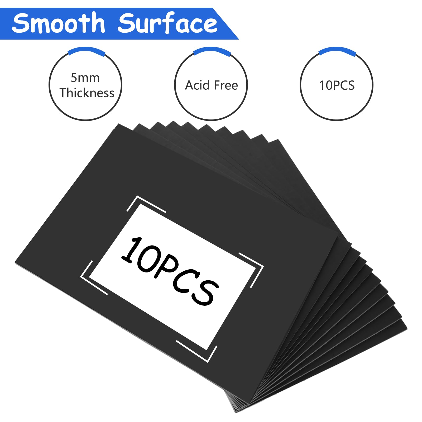 ASelected Foam Boards - 10 Pack A4 Black Polystyrene Sheets | 5mm Thick | High Density 4