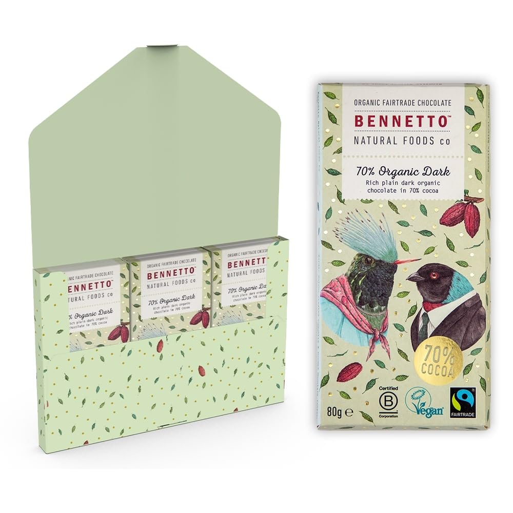 Bennetto 70% Organic Dark Rich Chocolate Bar - Single Origin Ecuador Cocoa, Vegan & Gluten-Free