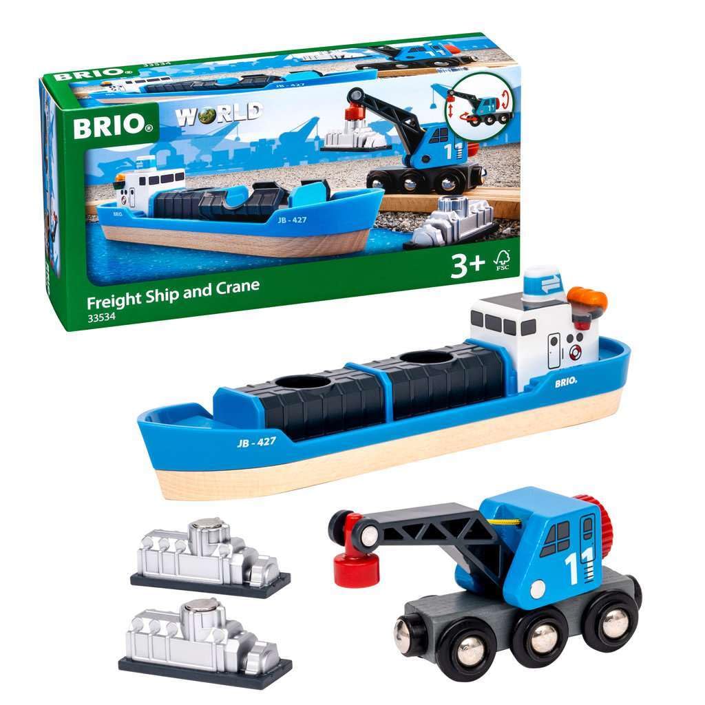 BRIO World Harbour Freight Ship and Crane Wooden Train Set Accessory 9