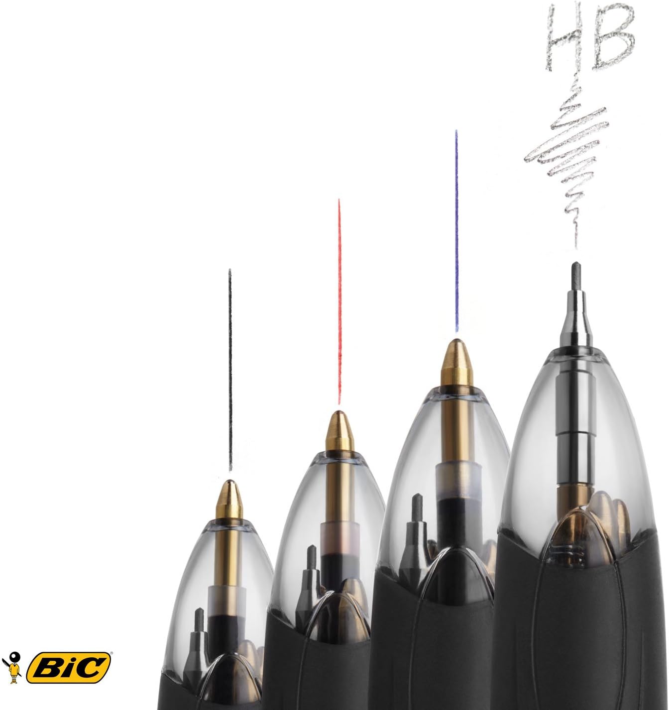 BIC 4 Colours Multifunctional Ballpoint Pen and HB Pencil Set with Built in Eraser, Set of 1 with 12 Refills 5