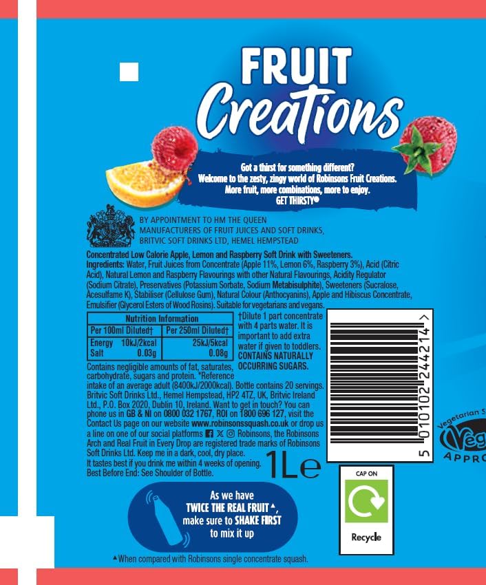 Robinsons Fruit Creations Lemon & Raspberry Squash 1L