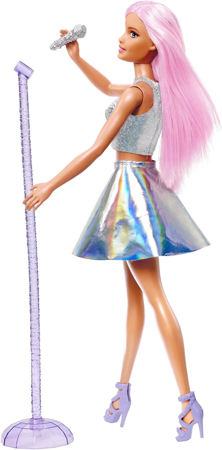 Barbie Pop Star Doll - Iridescent Skirt, Microphone & Stand, Pink Hair (Ages 3+) 3