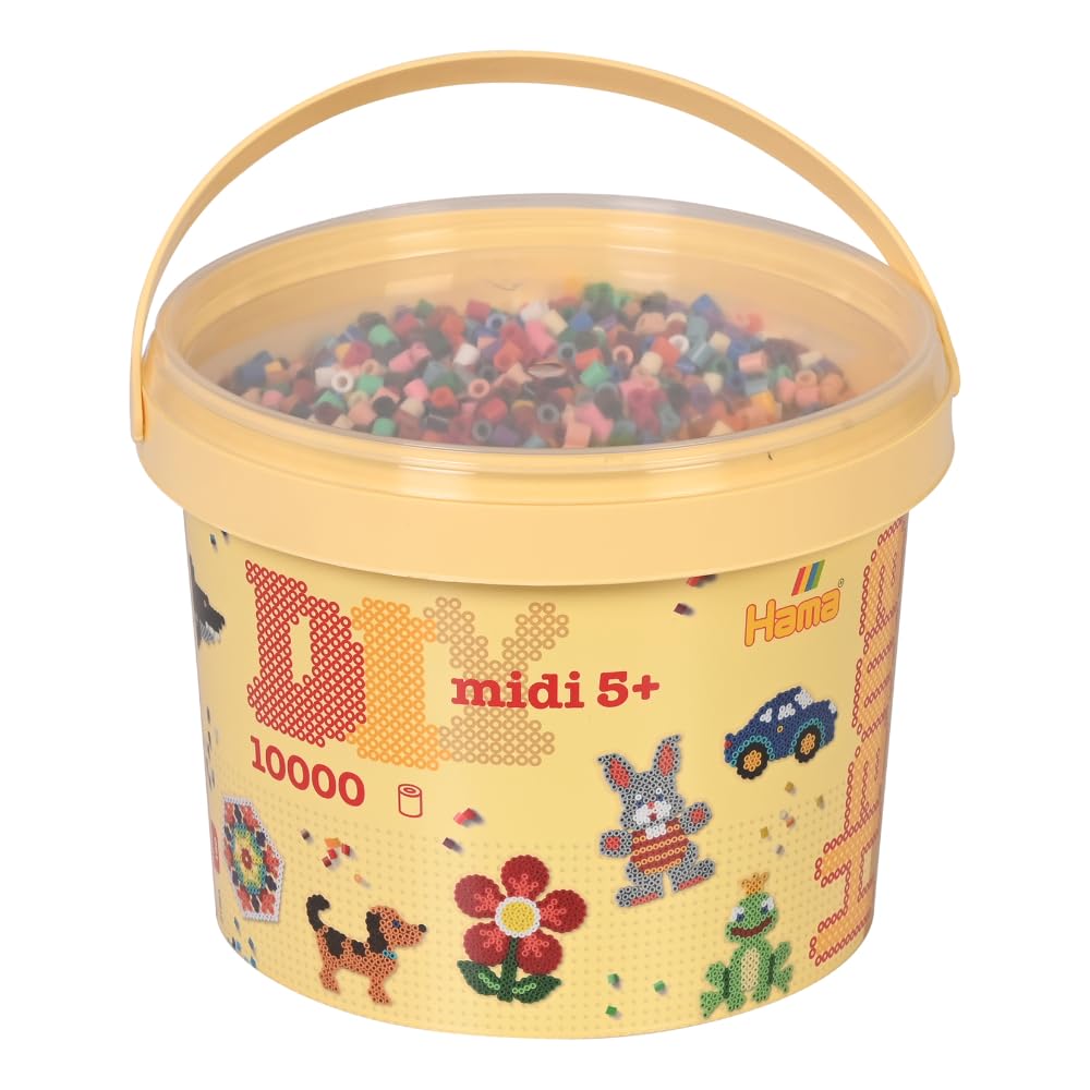 Hama Midi Beads Bucket - 10,000 Fuse Beads Craft Kit for Creative Children 5+