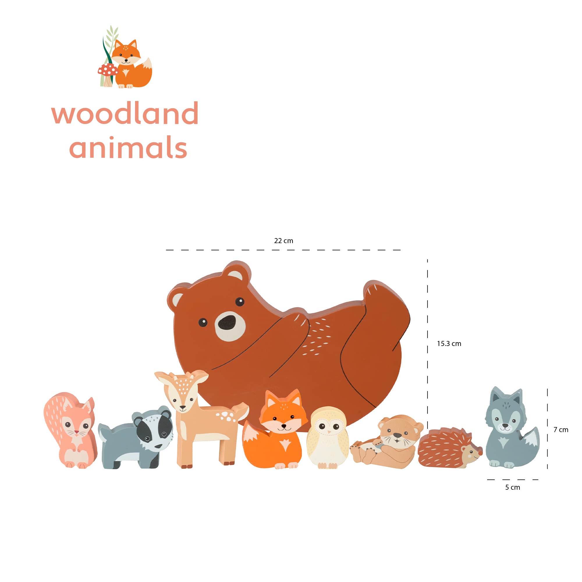 Orange Tree Toys Wooden Stacking Set - Woodland Animals Balancing Game for Toddlers 3
