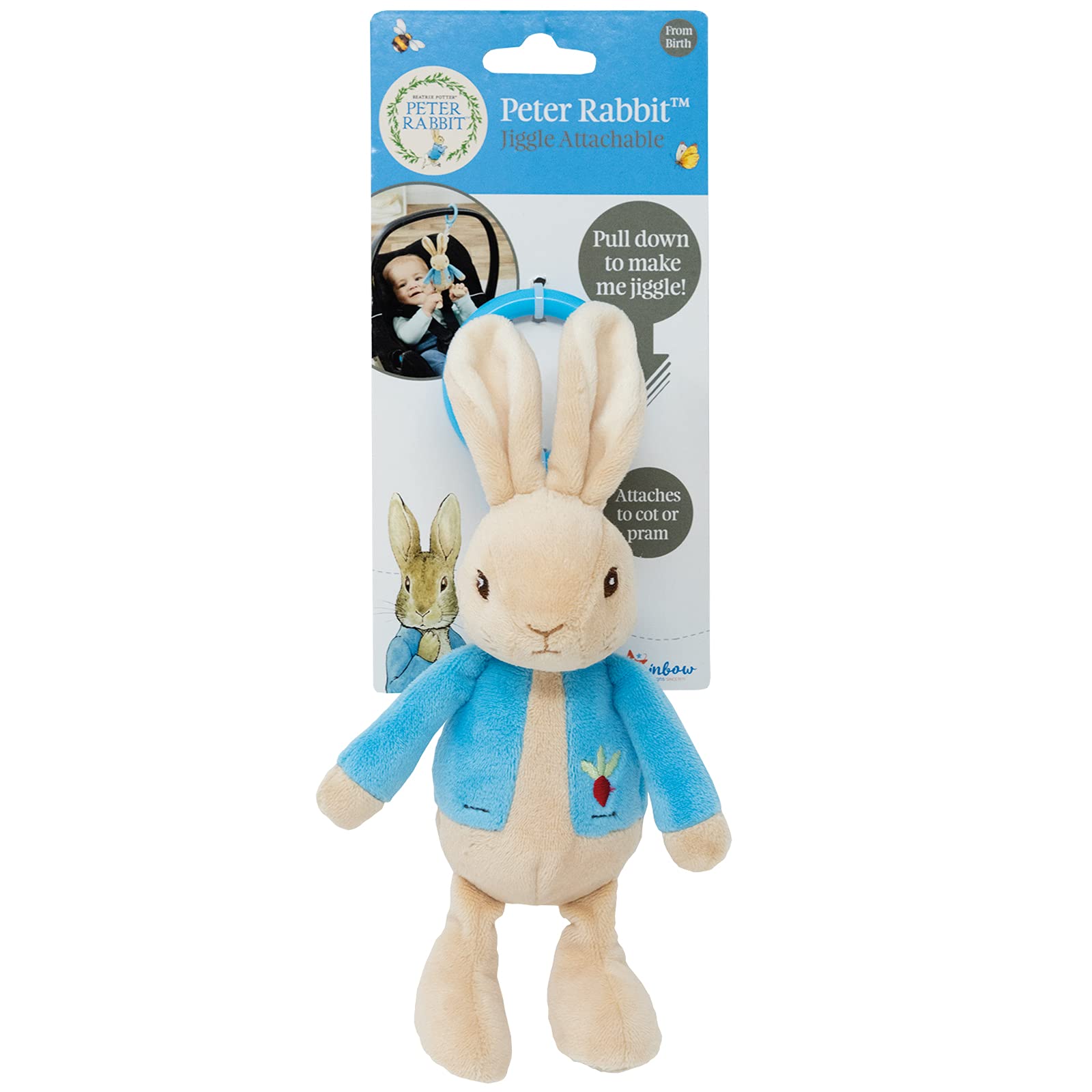 Rainbow Designs Peter Rabbit Jiggle Attachable Soft Toy - 21 cm, Multicolor, Unisex